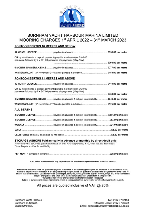 yacht mooring fees uk